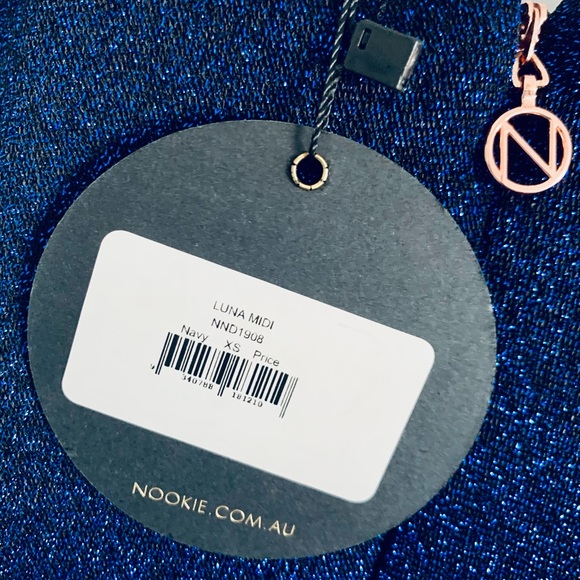 NWT! Nookie • Luna Midi Dress in Navy • Glitter Cocktail • XS • Retail $209 - Picture 10 of 16